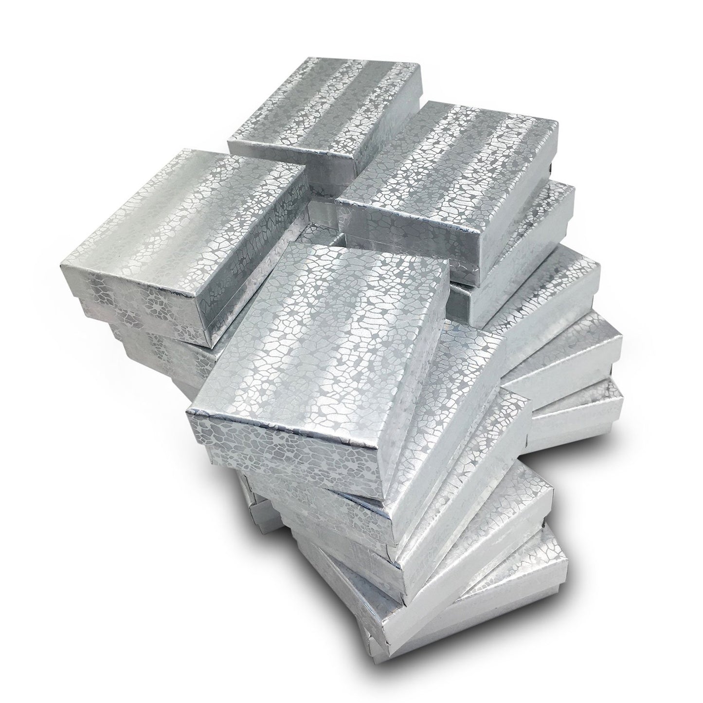3 1/4" x 2 1/4" x 1" Silver Cotton Filled Box