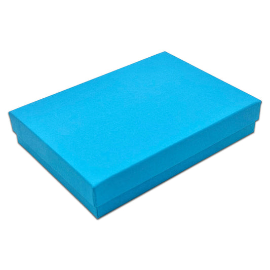 5 7/16" x 3 15/16" x 1" Azure Blue Cotton Filled Paper Box (25-Pack)