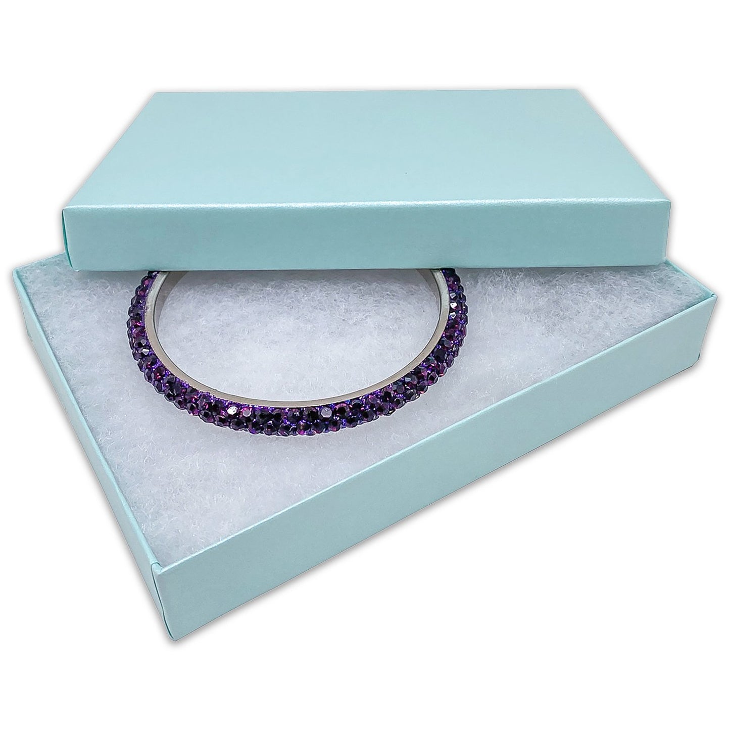 5 7/16" x 3 15/16" x 1" Light Pearl Teal Cotton Filled Paper Box