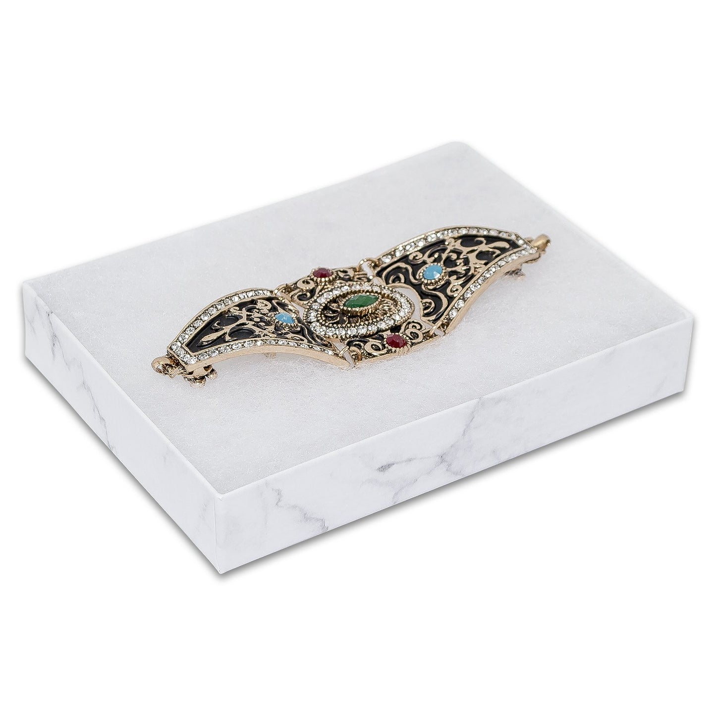 5 7/16" x 3 15/16" x 1" Marble White Cotton Filled Paper Box