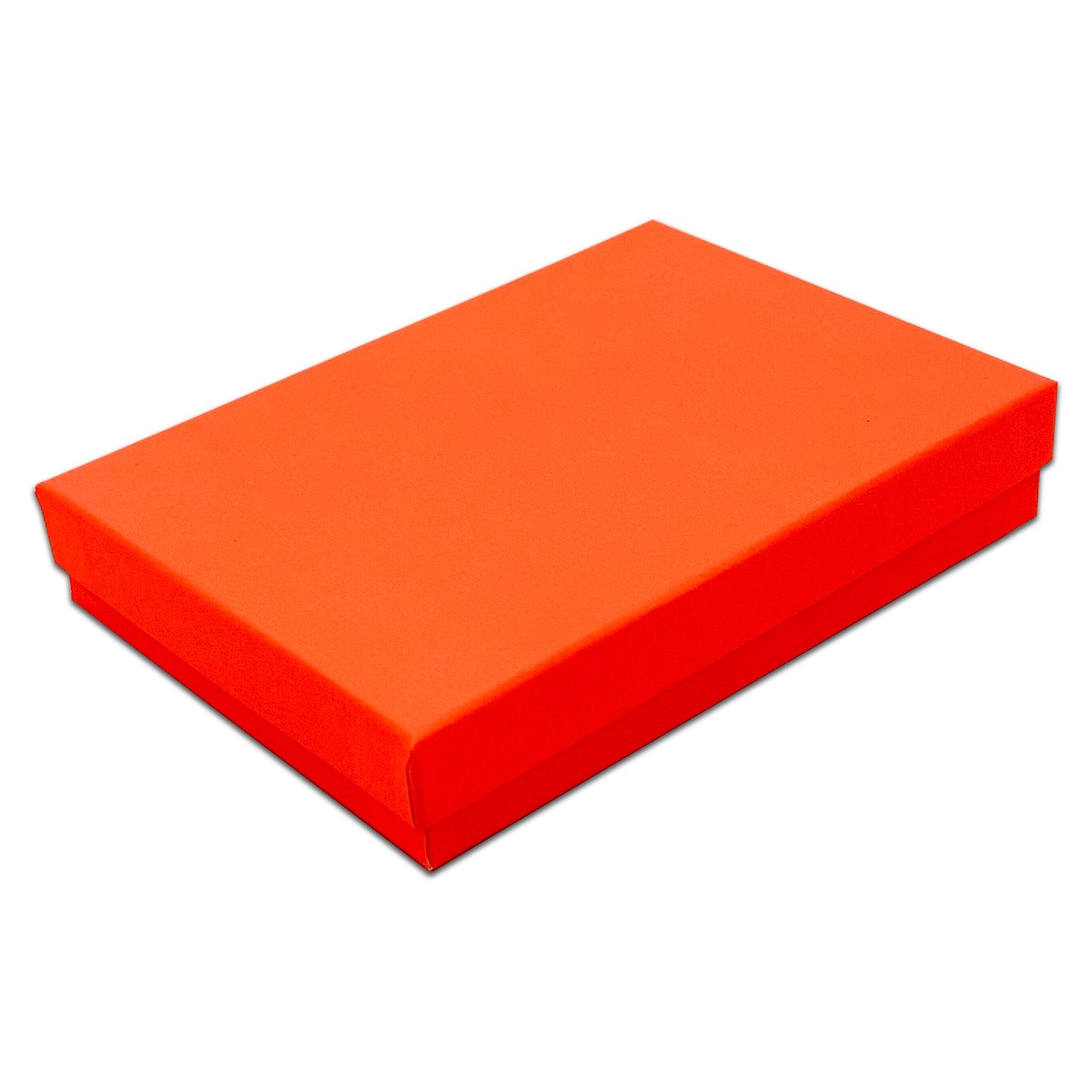 5 7/16" x 3 15/16" x 1" Neon Orange Cotton Filled Paper Box (25-Pack)