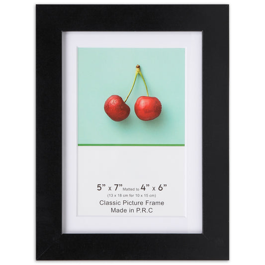 5" x 7" Classic Black MDF Wood Picture Frame with Tempered Glass, 4" x 6" Matted