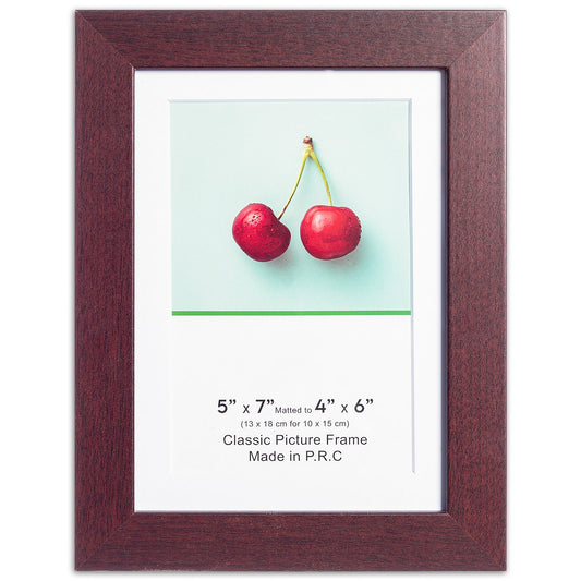 5" x 7" Classic Mahogany MDF Wood Picture Frame with Tempered Glass, 4" x 6" Matted