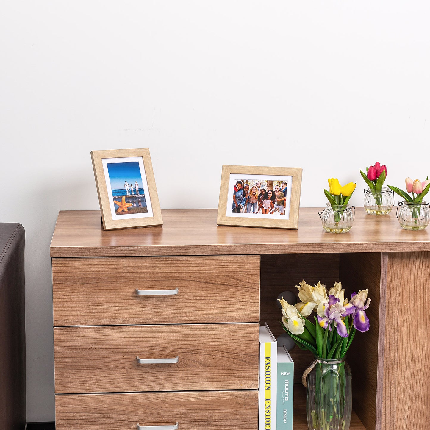 5" x 7" Classic Natural Oak MDF Wood Picture Frame with Tempered Glass, 4" x 6" Matted