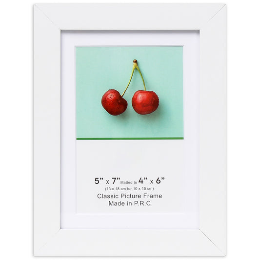 5" x 7" Classic White MDF Wood Picture Frame with Tempered Glass, 4" x 6" Matted
