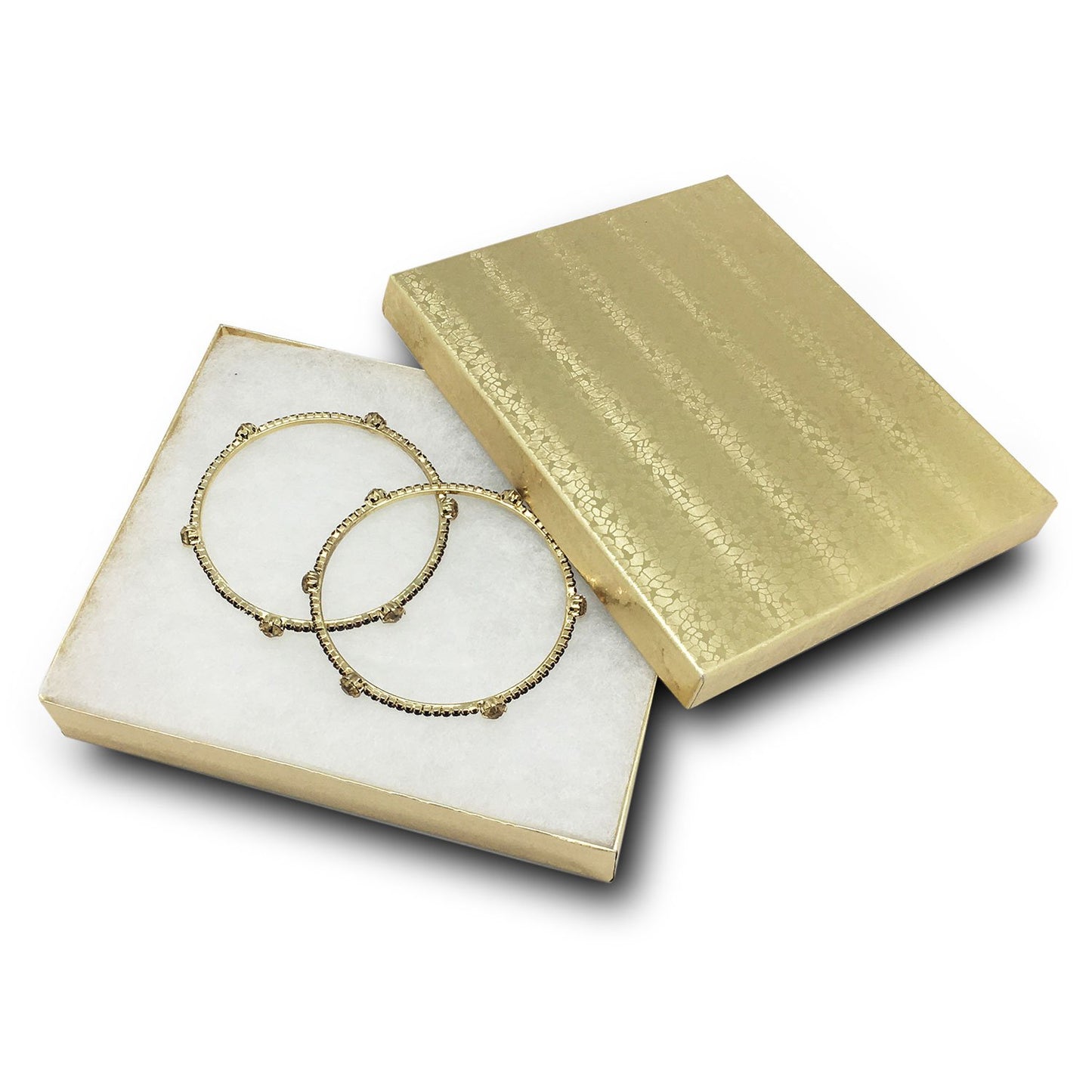 6 1/8" x 5 1/8" x 1 3/8" Gold Cotton Filled Box