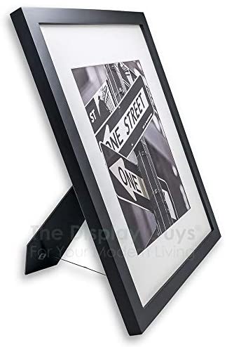 6" x 8" Black Solid Pine Wood Picture Frame with Tempered Glass, 5" x 7" Matted