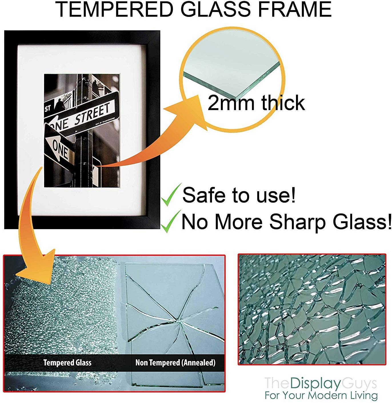 6" x 8" Black Solid Pine Wood Picture Frame with Tempered Glass, 5" x 7" Matted