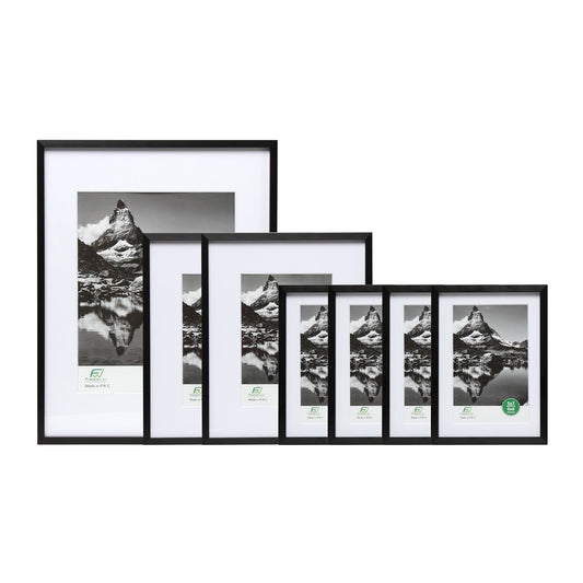 7 Piece Deluxe Black Aluminum Contemporary Picture Frame Set with Tempered Glass