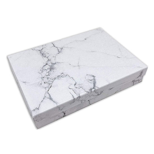 8 1/8" x 5 5/8" x 1 3/8" Marble White Cotton Filled Paper Box