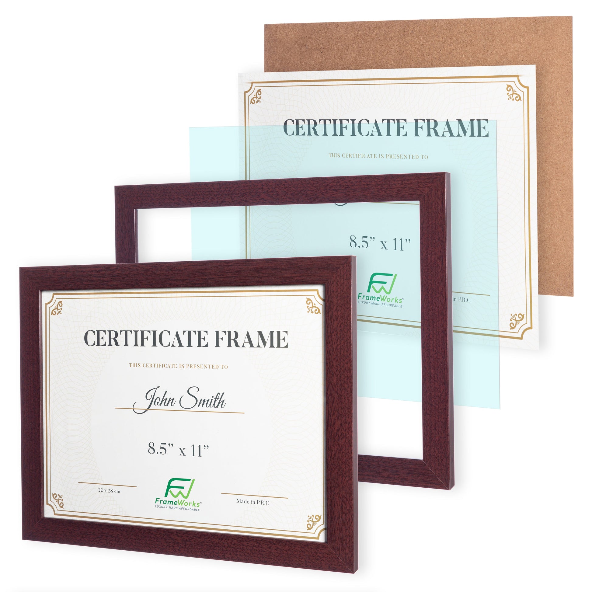8.5" x 11" Classic Mahogany Wood Document Picture Frame with Tempered Glass