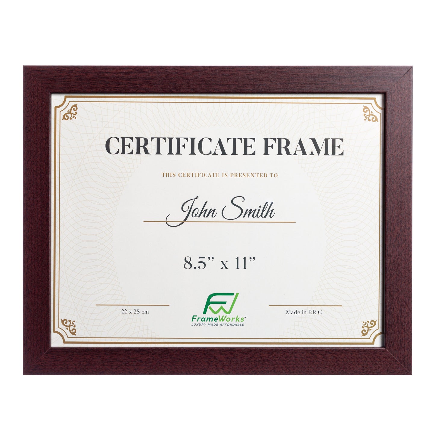 8.5" x 11" Classic Mahogany Wood Document Picture Frame with Tempered Glass