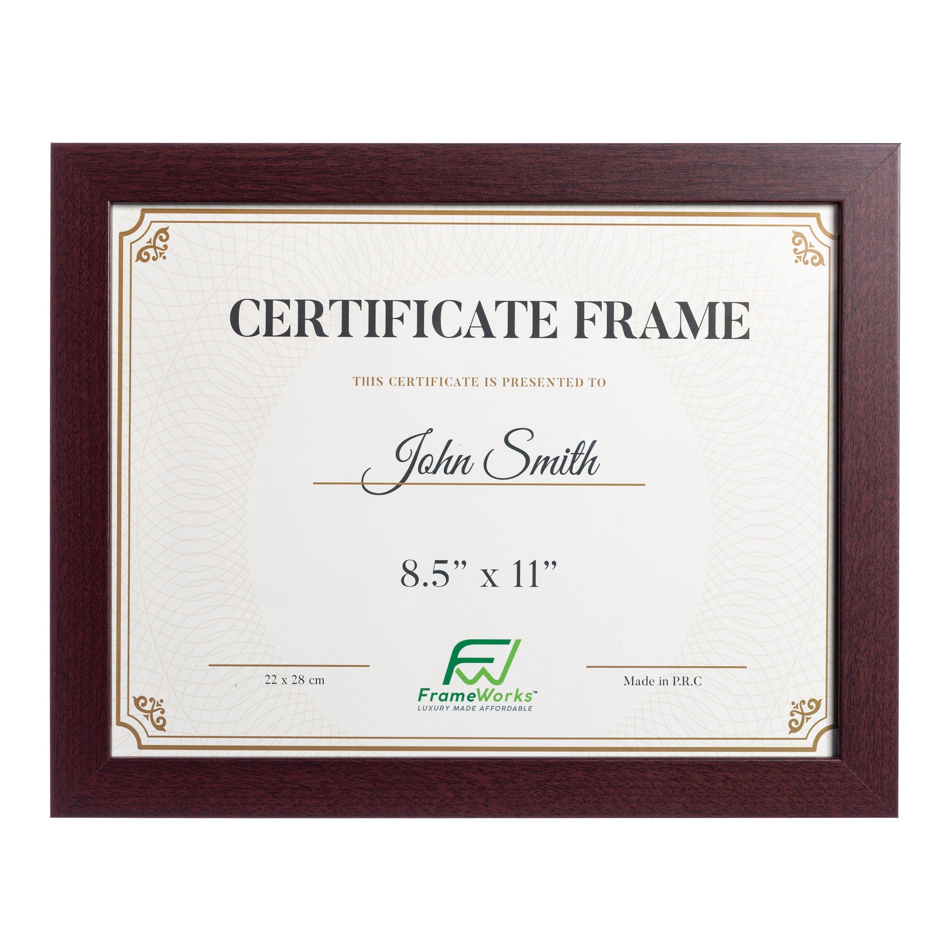 8.5" x 11" Classic Mahogany Wood Document Picture Frame with Tempered Glass