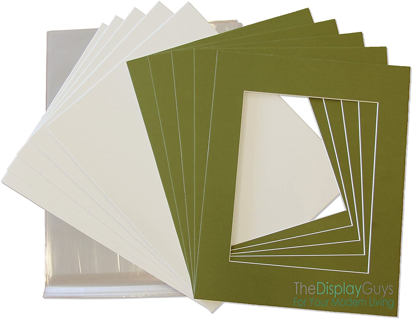 8" x 10" 25 Pack of Secret Garden Green Mat Boards, Backing Boards and Plastic Bags