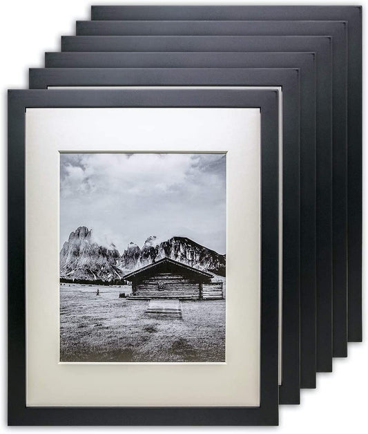 8" x 10" Black Pine Wood 6 Pack Picture Frames, 5" x 7" Matted