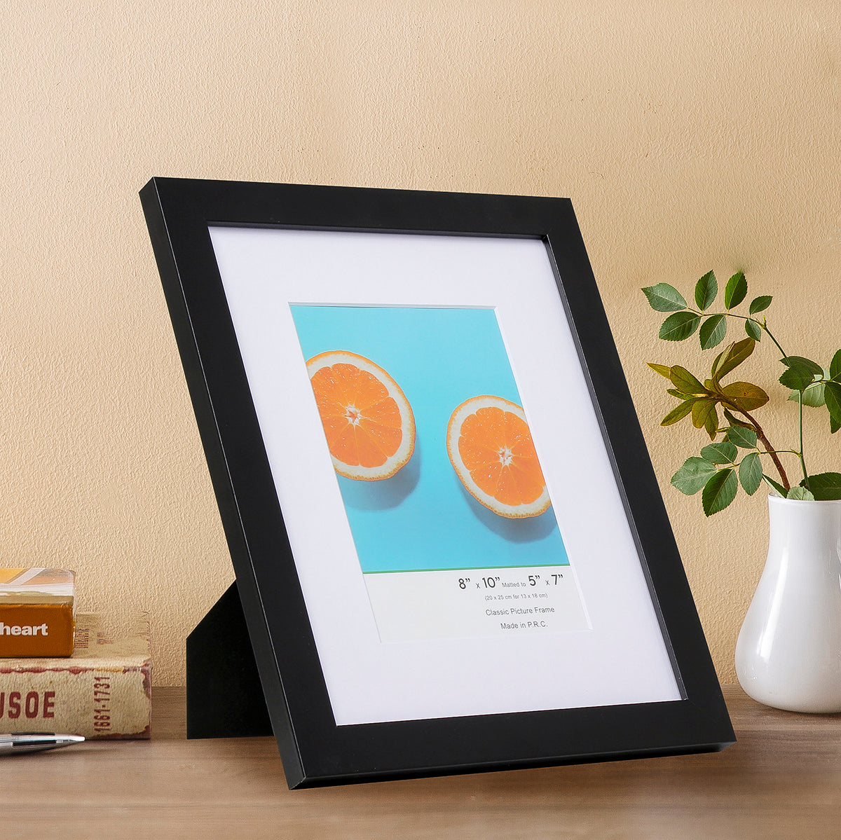 8" x 10" Classic Black MDF Wood Picture Frame with Tempered Glass, 5" x 7" Matted