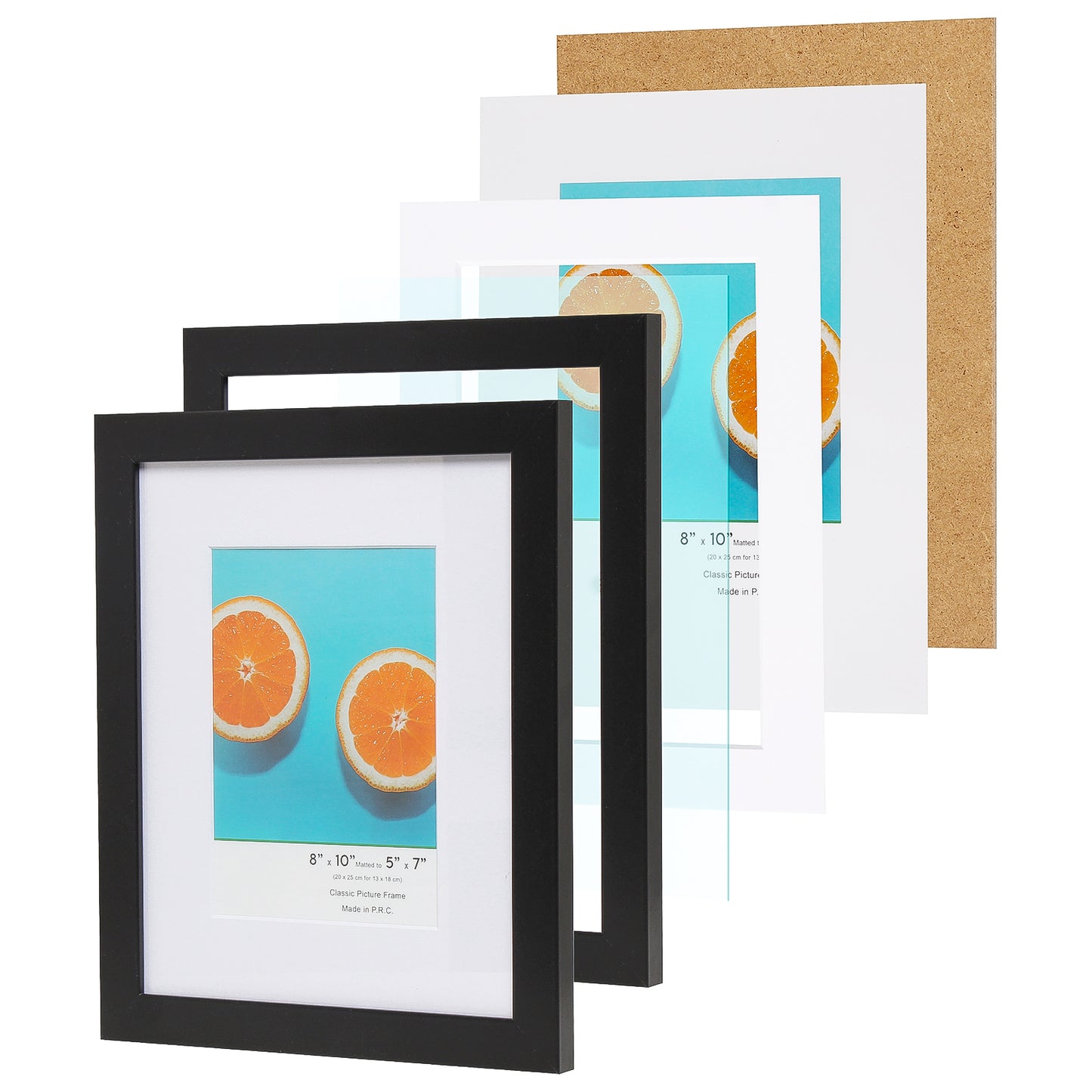 8" x 10" Classic Black MDF Wood Picture Frame with Tempered Glass, 5" x 7" Matted