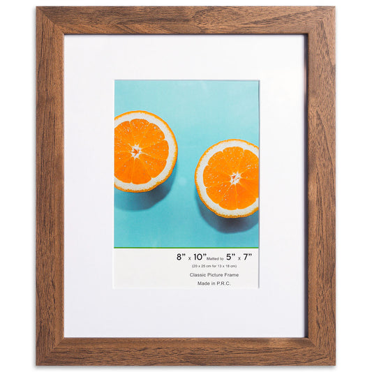 8" x 10" Classic Dark Oak MDF Wood Picture Frame with Tempered Glass, 5" x 7" Matted