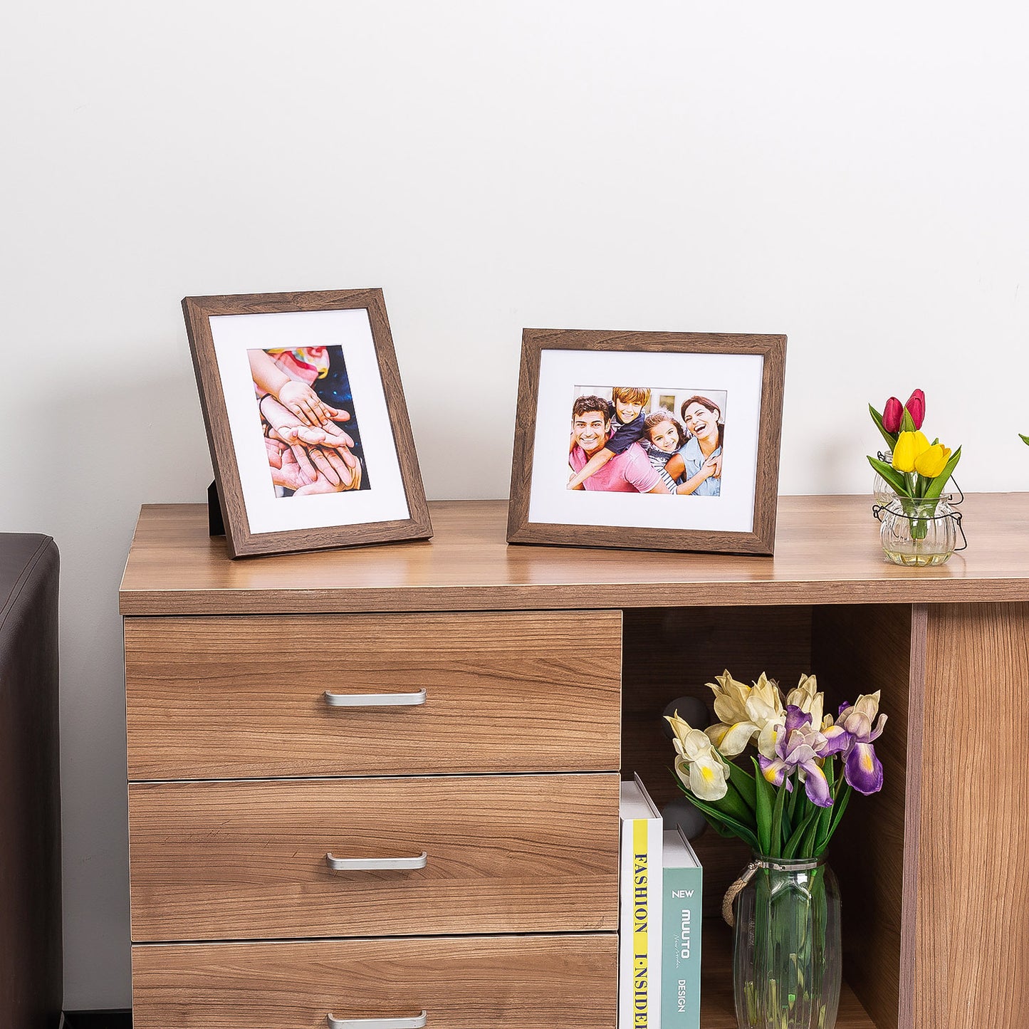 8" x 10" Classic Dark Oak MDF Wood Picture Frame with Tempered Glass, 5" x 7" Matted