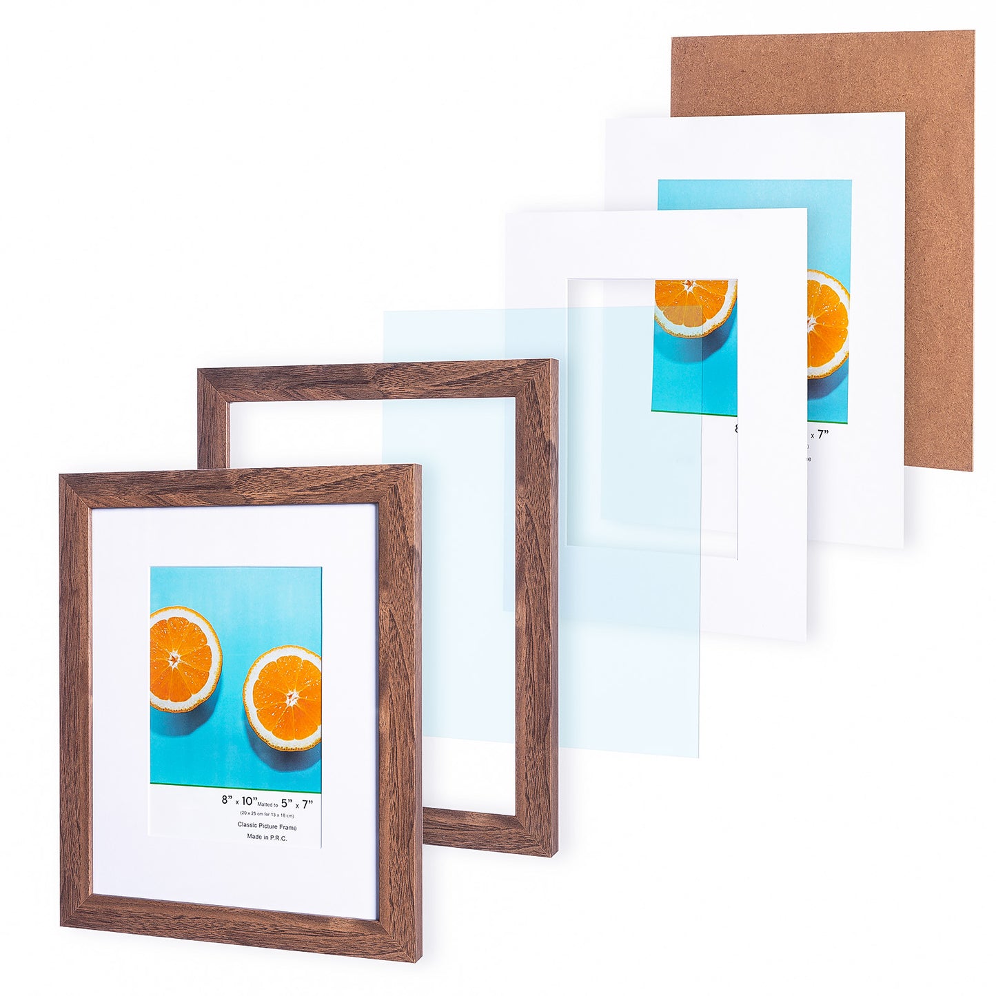 8" x 10" Classic Dark Oak MDF Wood Picture Frame with Tempered Glass, 5" x 7" Matted