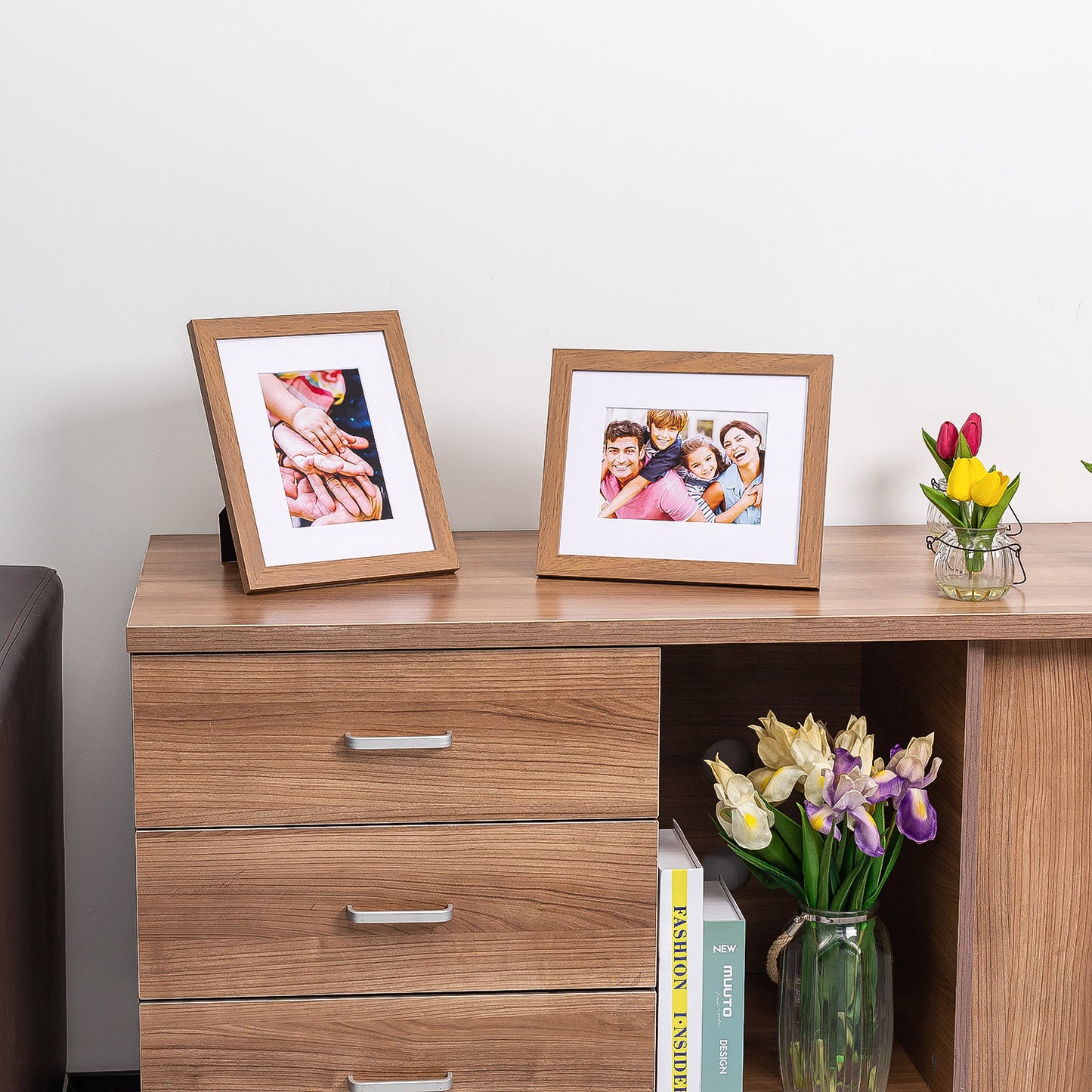 8" x 10" Classic Light Oak MDF Wood Picture Frame with Tempered Glass, 5" x 7" Matted