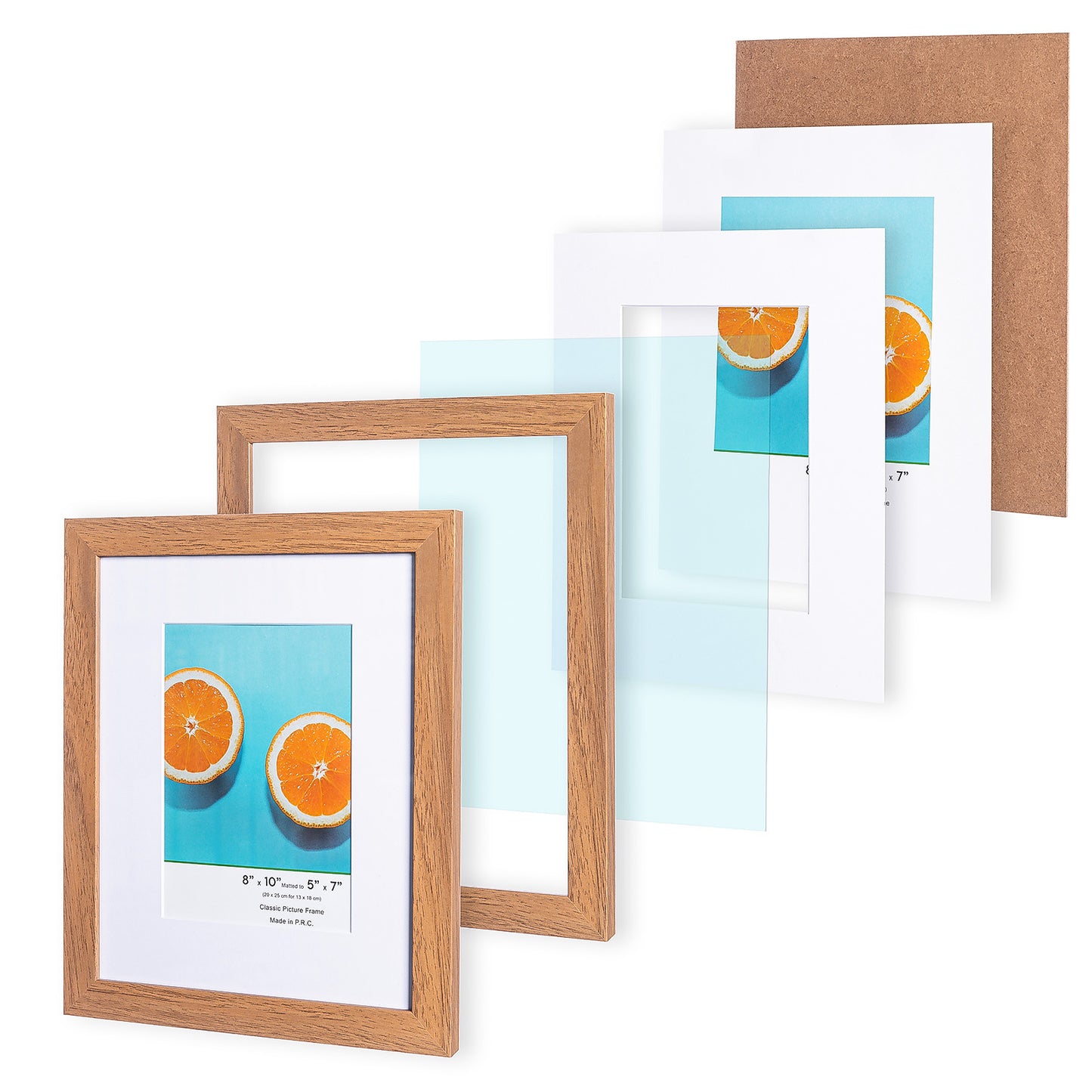 8" x 10" Classic Light Oak MDF Wood Picture Frame with Tempered Glass, 5" x 7" Matted