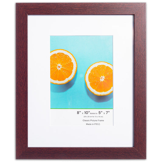 8" x 10" Classic Mahogany MDF Wood Picture Frame with Tempered Glass, 5" x 7" Matted