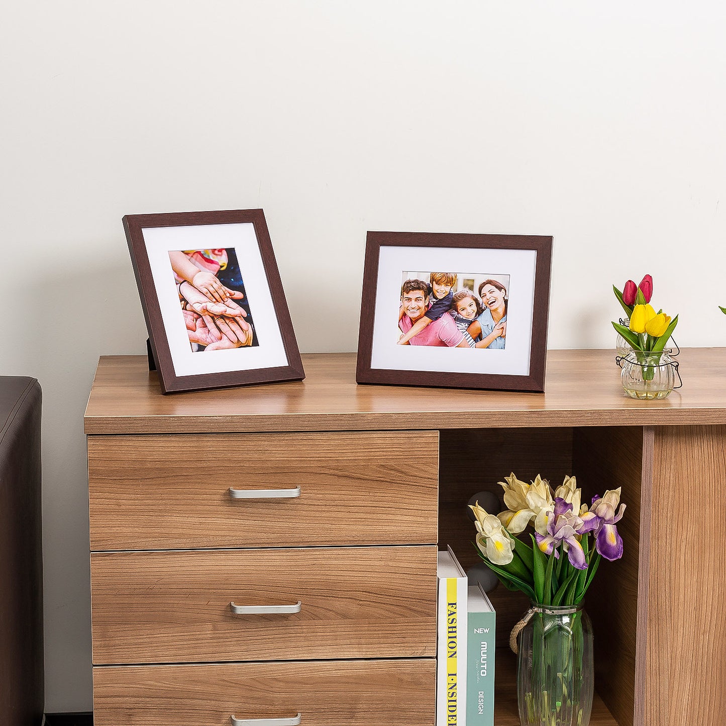 8" x 10" Classic Mahogany MDF Wood Picture Frame with Tempered Glass, 5" x 7" Matted