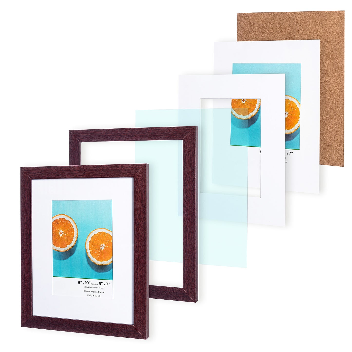 8" x 10" Classic Mahogany MDF Wood Picture Frame with Tempered Glass, 5" x 7" Matted