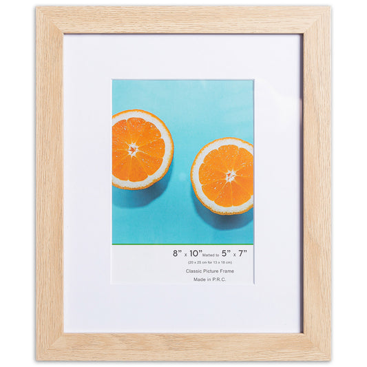 8" x 10" Classic Natural Oak MDF Wood Picture Frame with Tempered Glass, 5" x 7" Matted