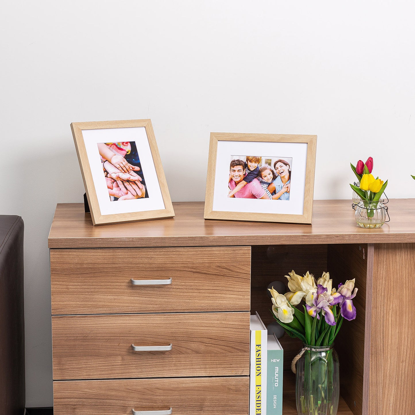 8" x 10" Classic Natural Oak MDF Wood Picture Frame with Tempered Glass, 5" x 7" Matted