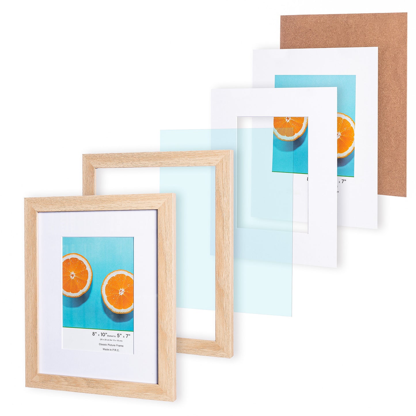 8" x 10" Classic Natural Oak MDF Wood Picture Frame with Tempered Glass, 5" x 7" Matted