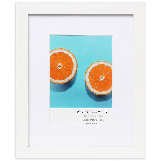 8" x 10" Classic White MDF Wood Picture Frame with Tempered Glass, 5" x 7" Matted