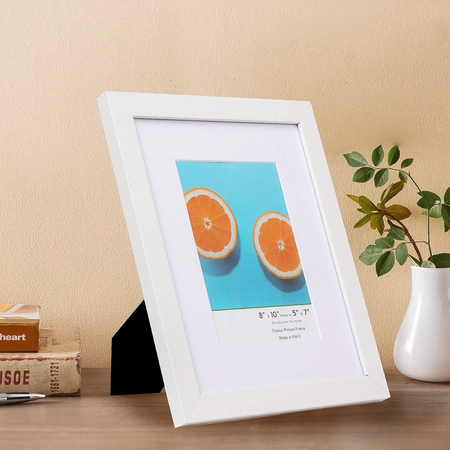 8" x 10" Classic White MDF Wood Picture Frame with Tempered Glass, 5" x 7" Matted