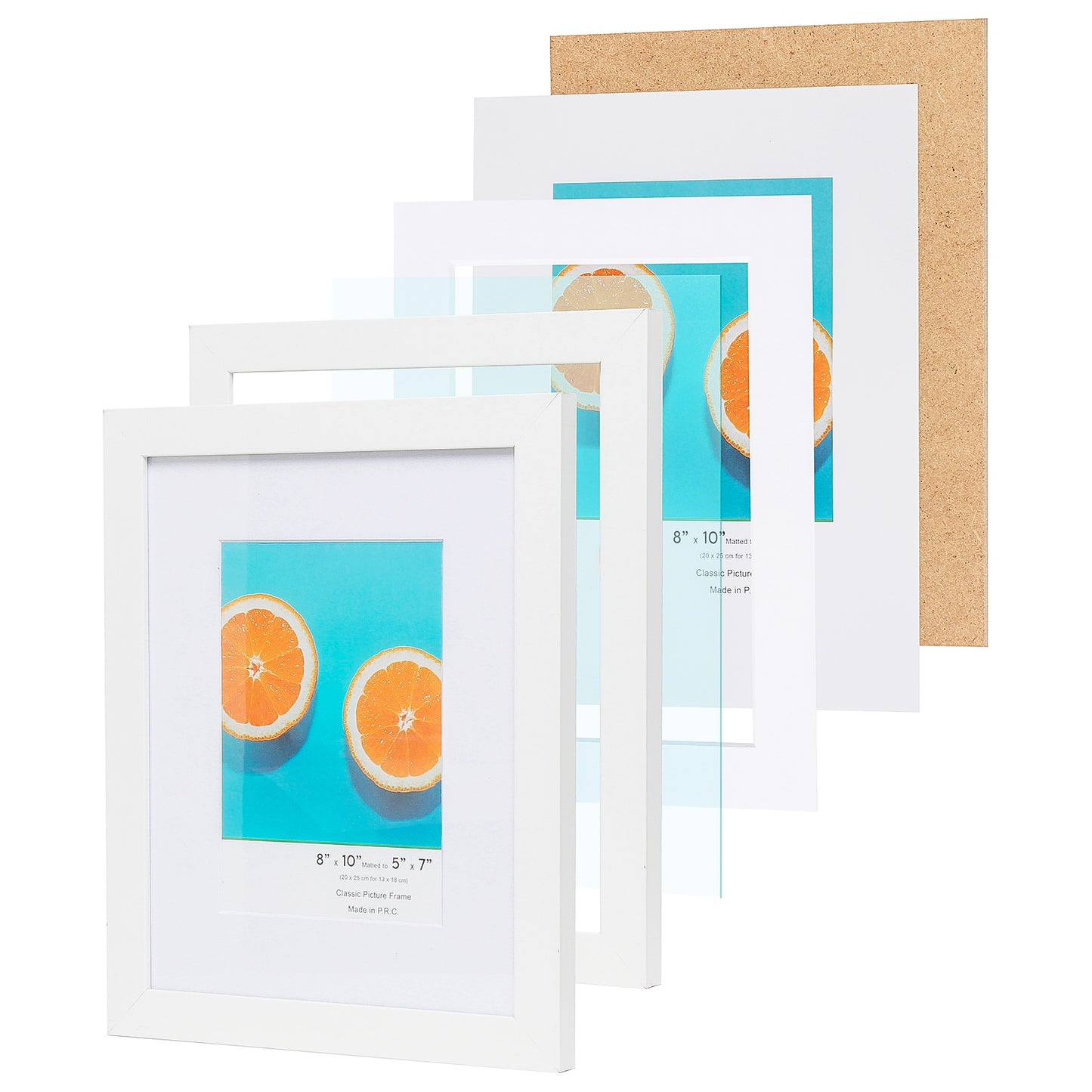 8" x 10" Classic White MDF Wood Picture Frame with Tempered Glass, 5" x 7" Matted