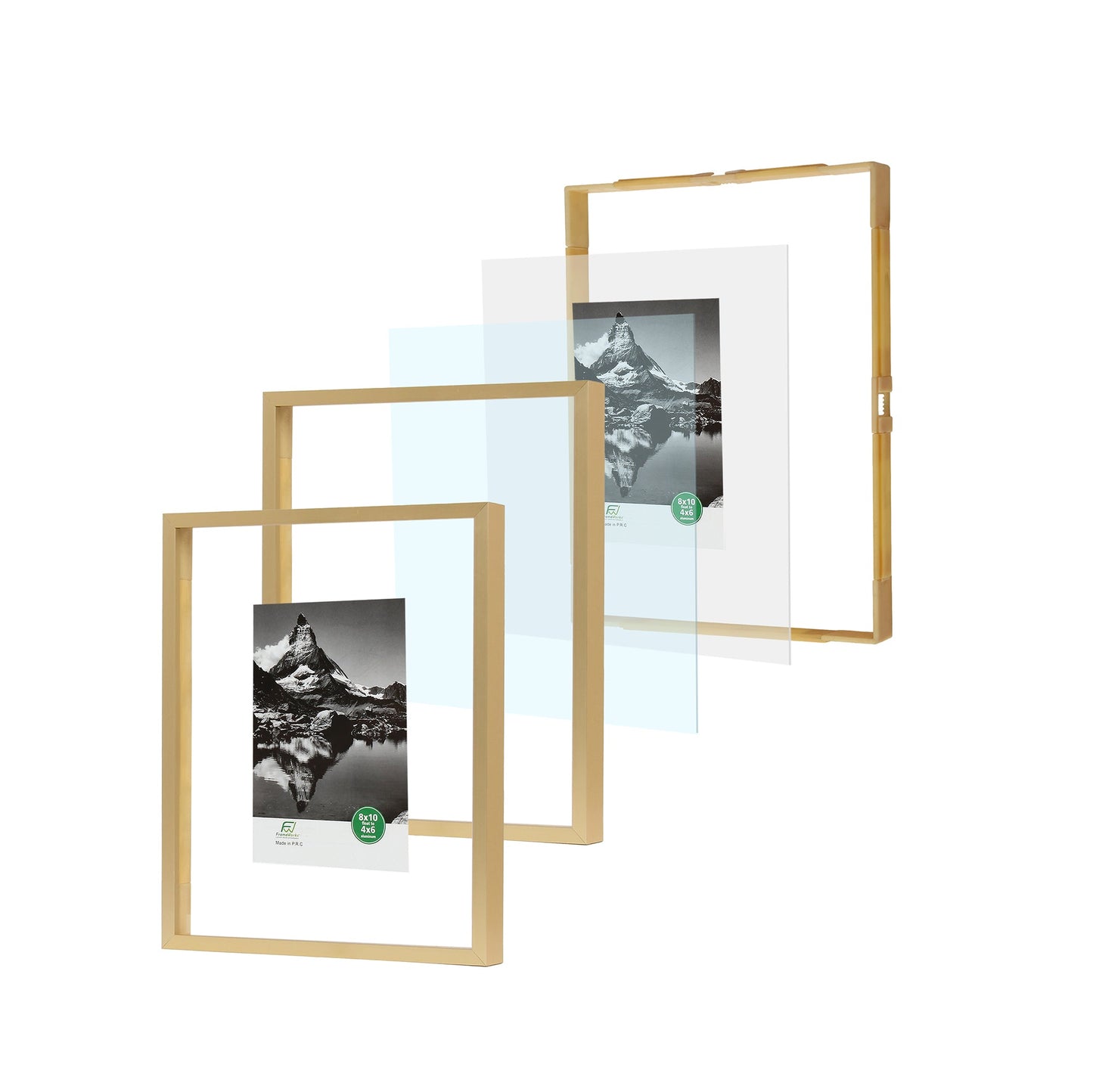 8" x 10" Deluxe Brass Gold Aluminum Contemporary Floating Picture Frame