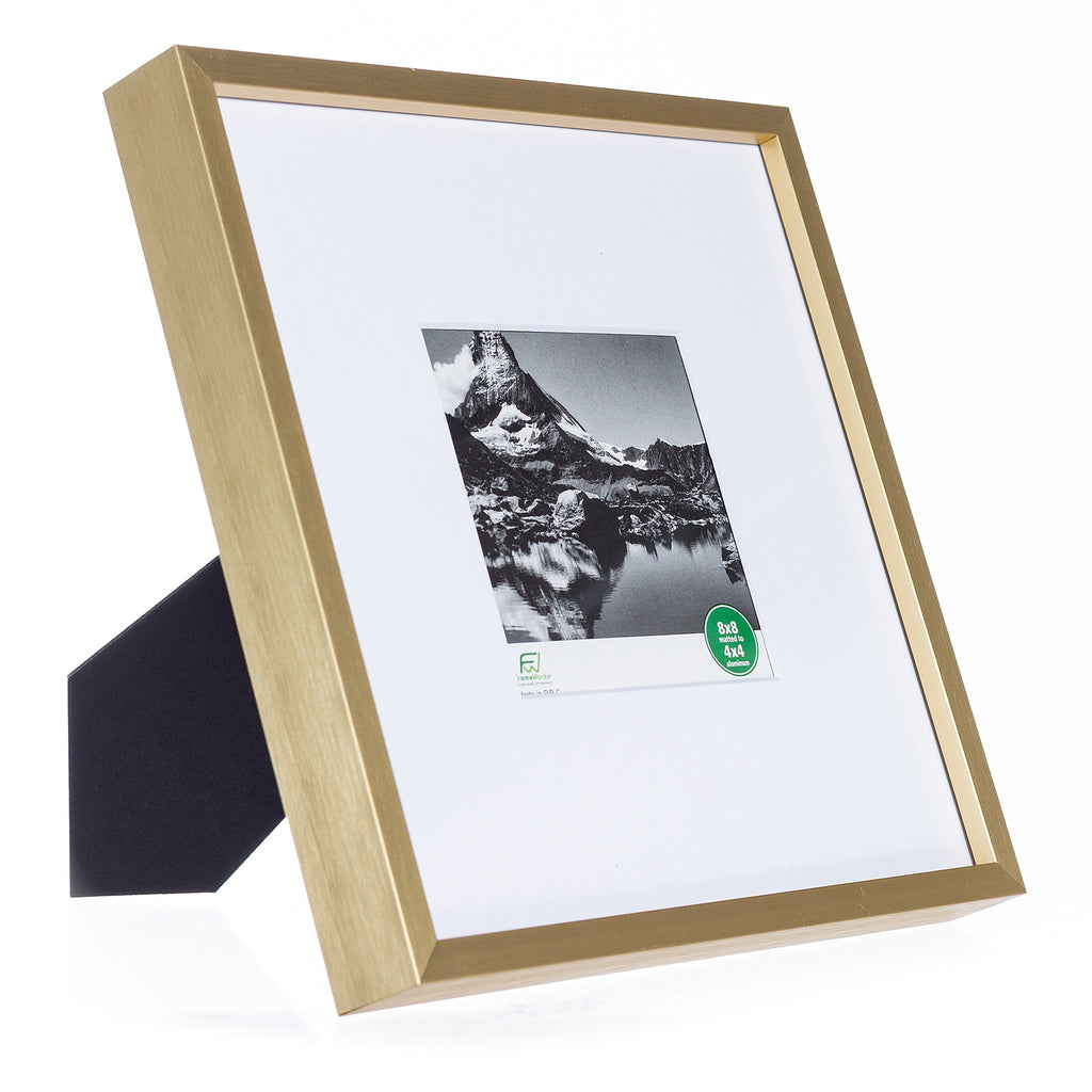 8x8 Picture Frame in Gold, Display Pictures 4x4 with Mat, Wall or Tabletop Display (Set of 2) Everly Quinn