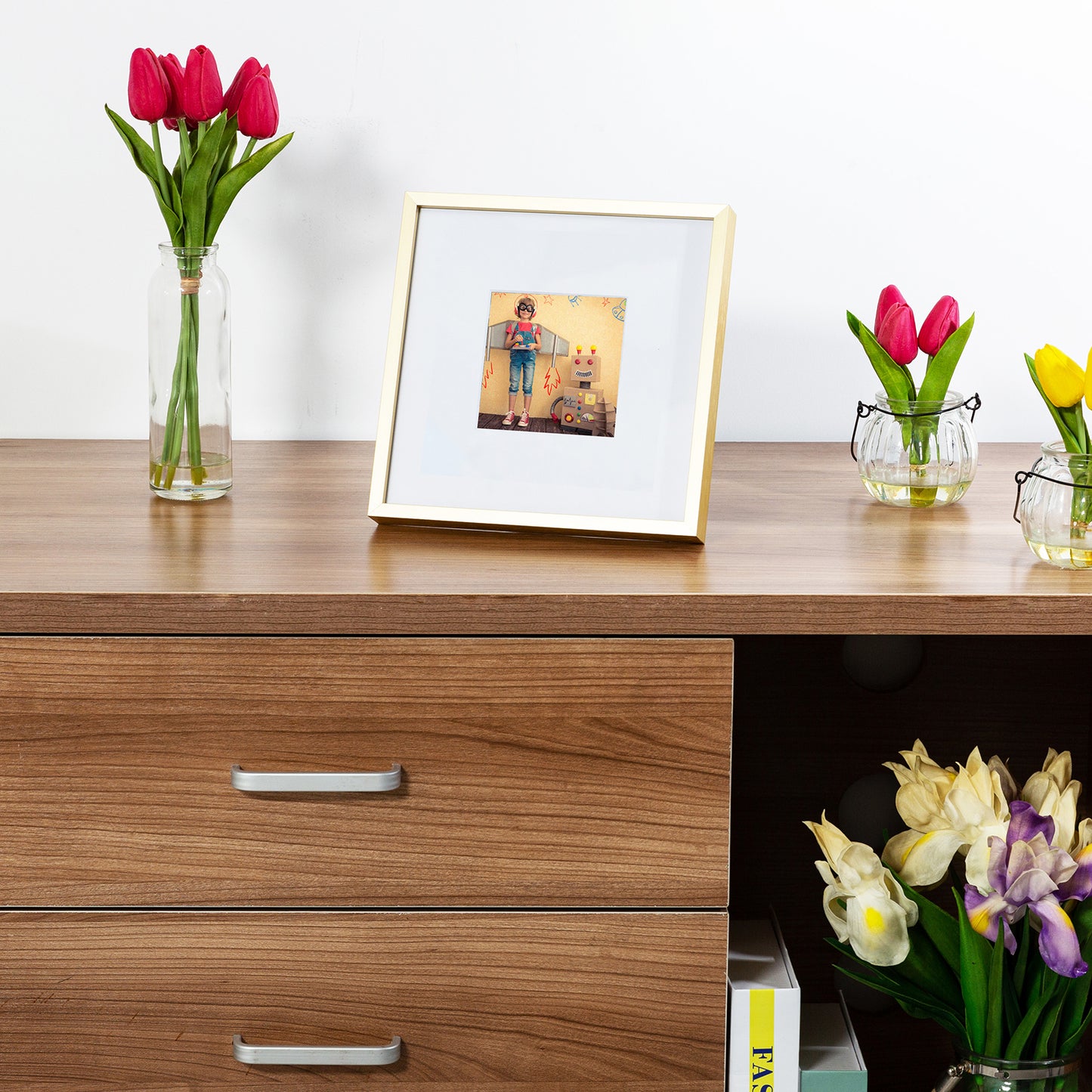 8" x 8" Deluxe Brass Gold Aluminum Contemporary Picture Frame, 4" x 4" Matted