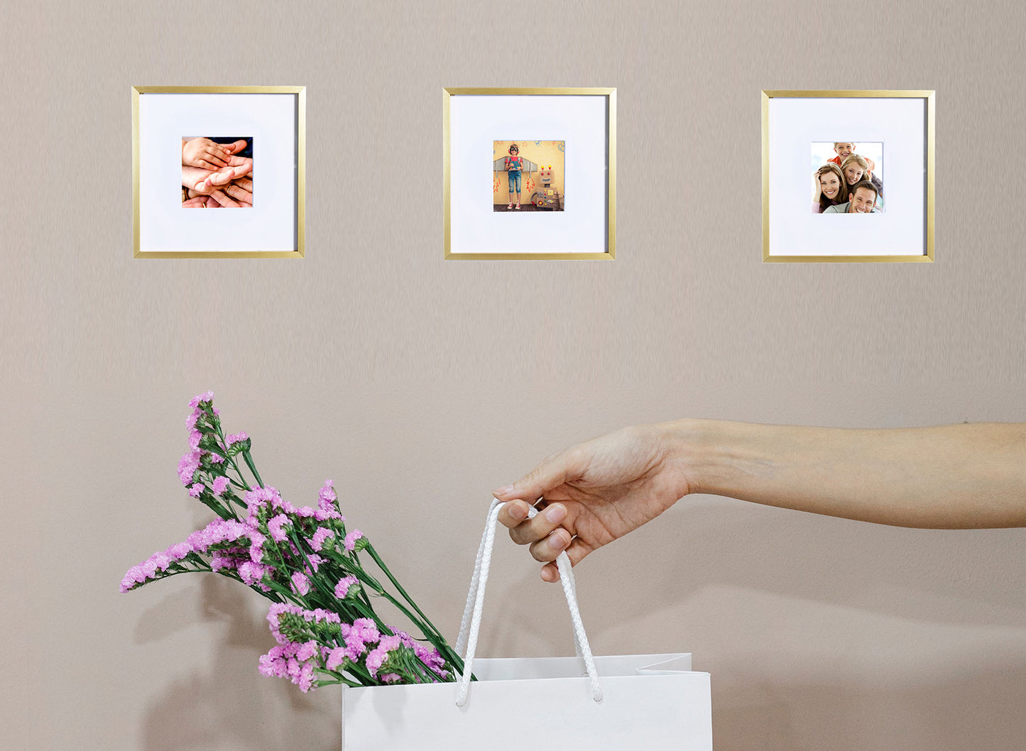 8" x 8" Deluxe Brass Gold Aluminum Contemporary Picture Frame, 4" x 4" Matted