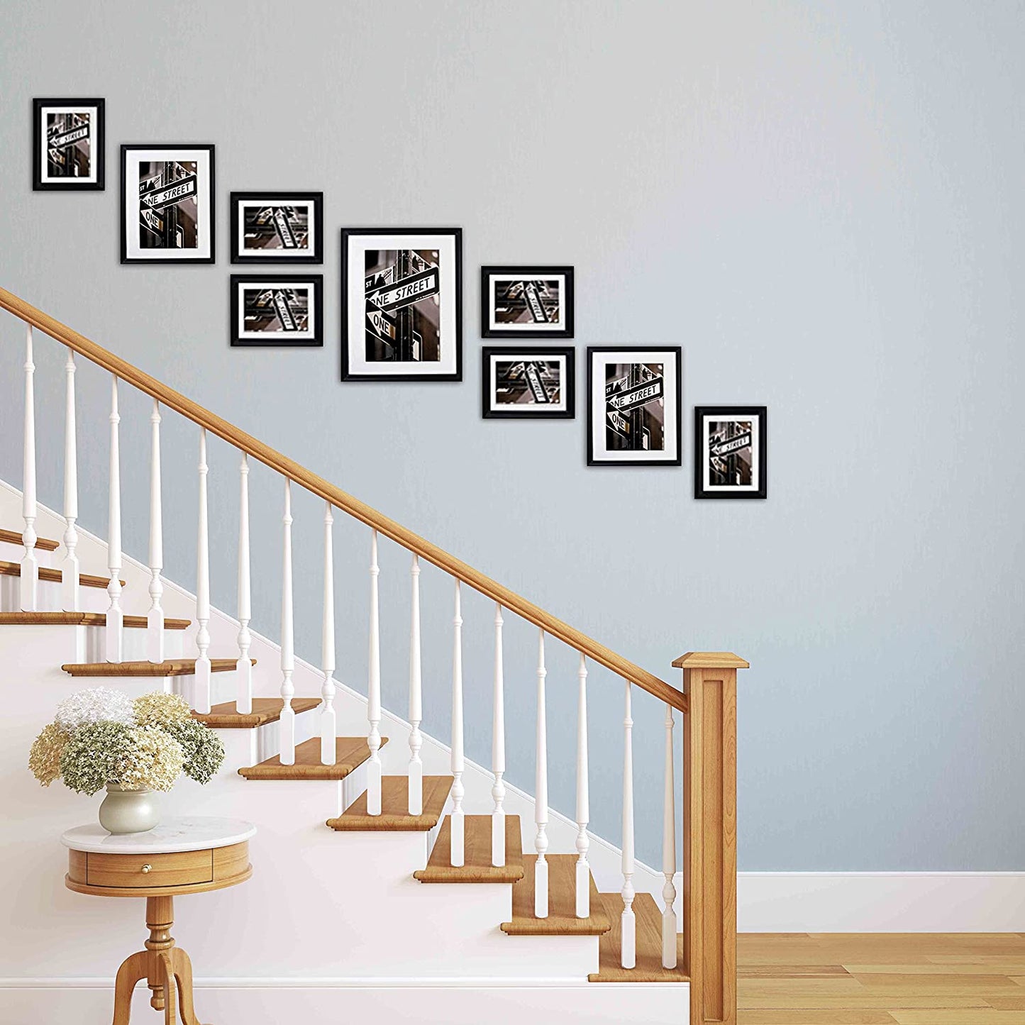 9 Piece Black Solid Pine Wood Tempered Glass Multi-Size Picture Frame Set