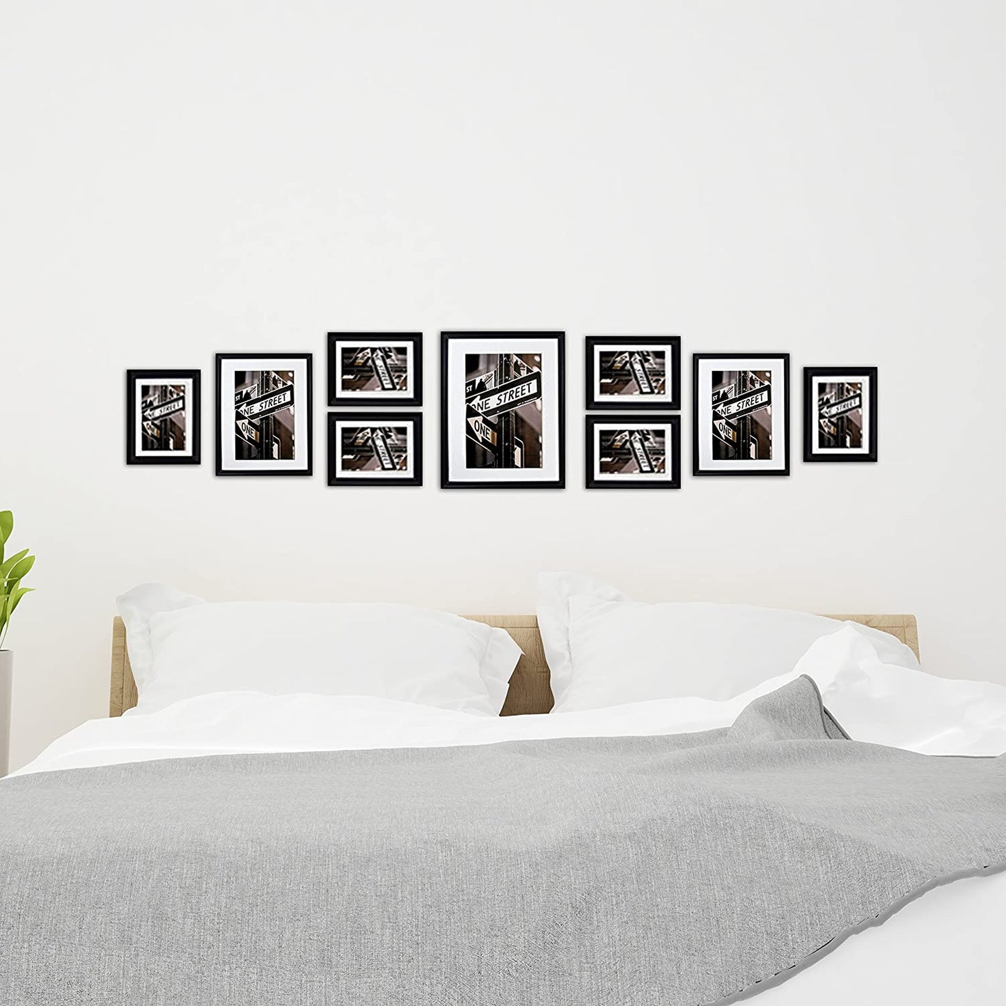 9 Piece Black Solid Pine Wood Tempered Glass Multi-Size Picture Frame Set