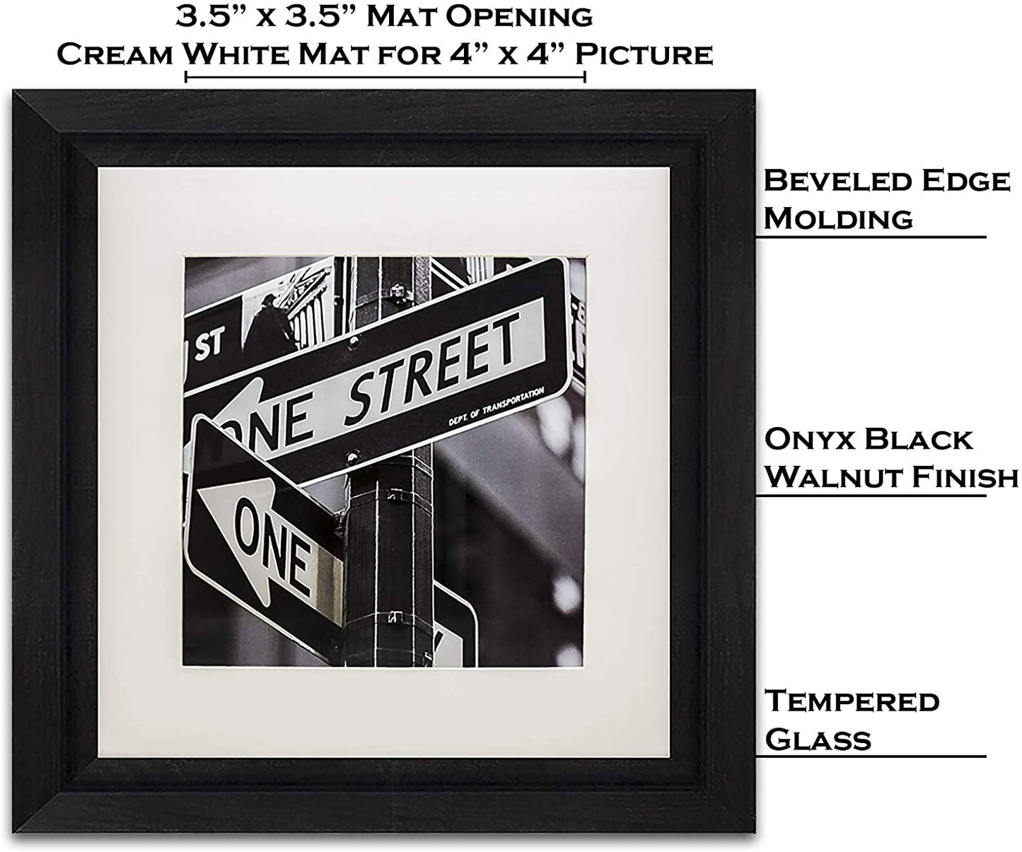 9 Piece Square Black Walnut Wood Tempered Glass Picture Frame Set