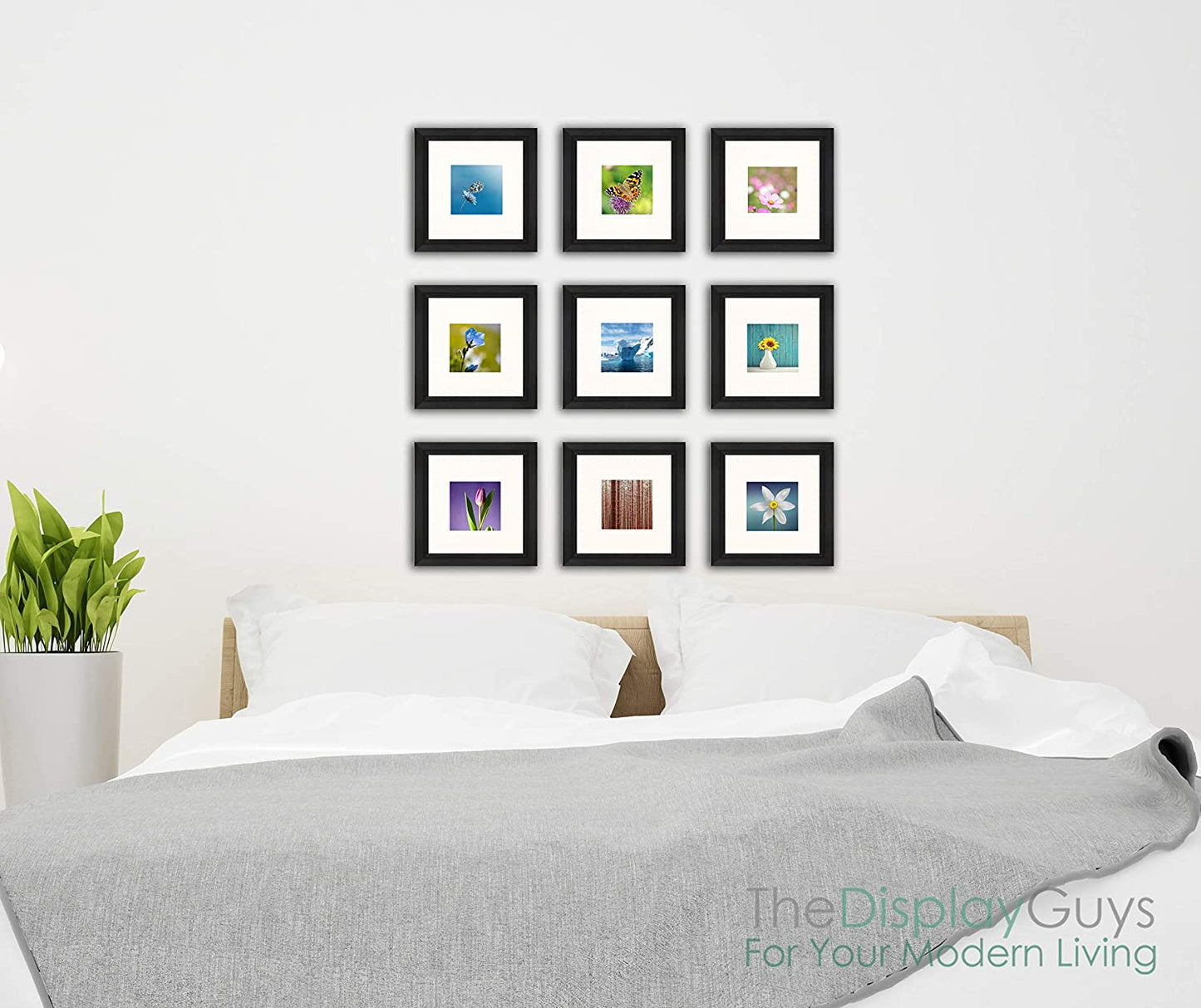 9 Piece Square Black Walnut Wood Tempered Glass Picture Frame Set