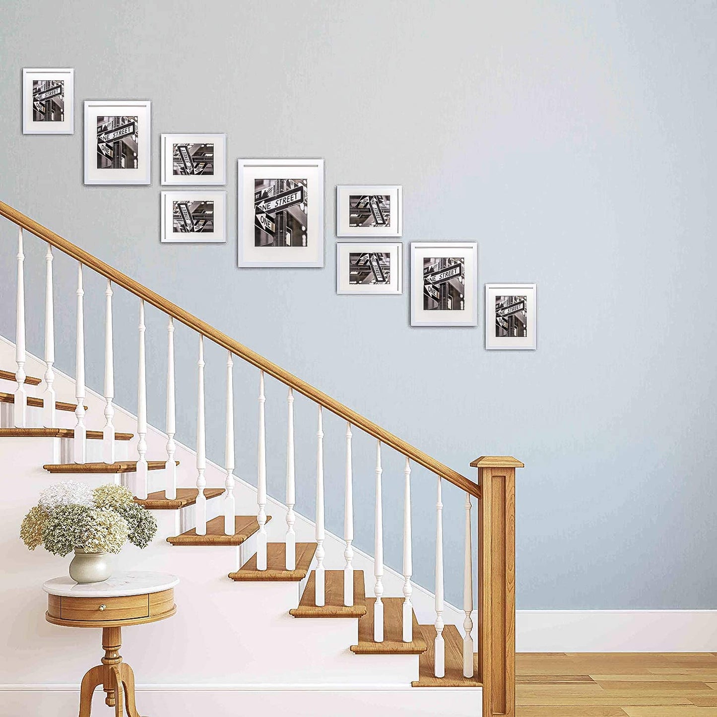 9 Piece White Solid Pine Wood Tempered Glass Multi-Size Picture Frame Set