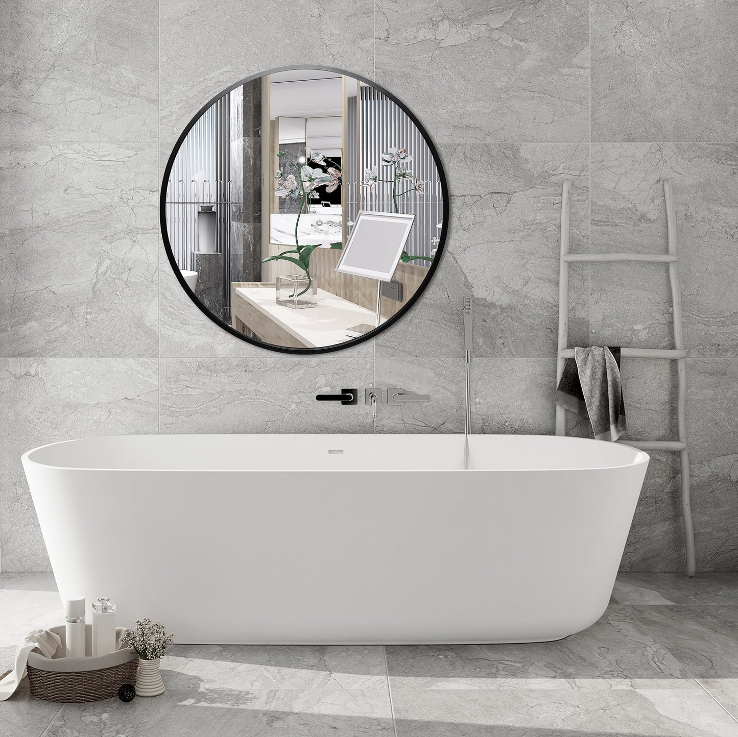 Deluxe Contemporary Black Round Aluminum Mirror