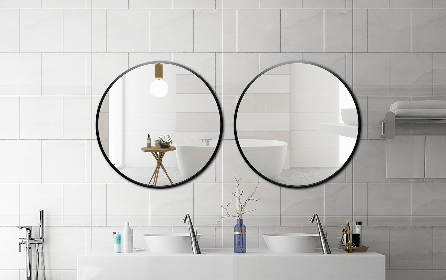 Deluxe Contemporary Black Round Aluminum Mirror