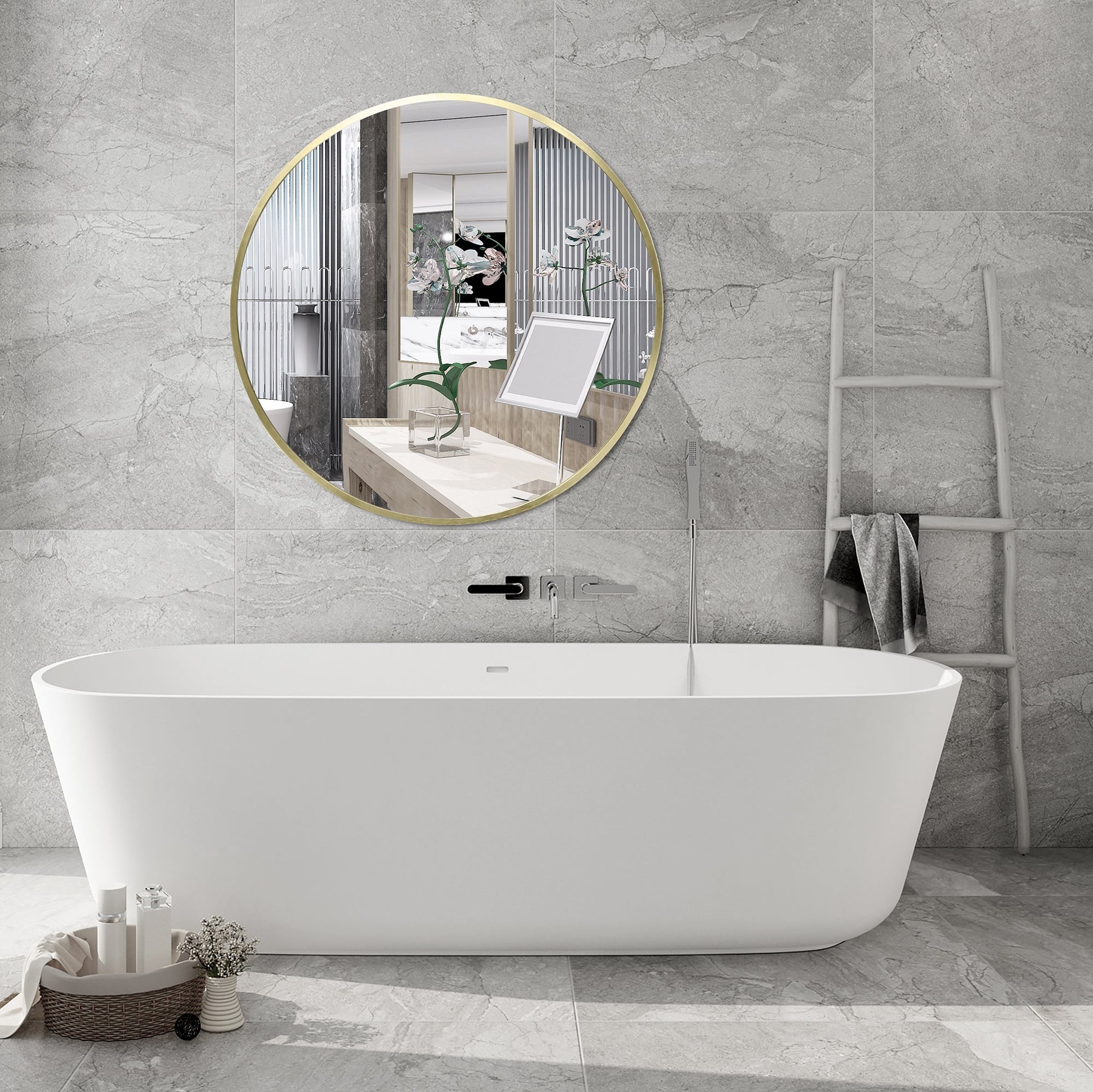 Deluxe Contemporary Brass Gold Round Aluminum Mirror