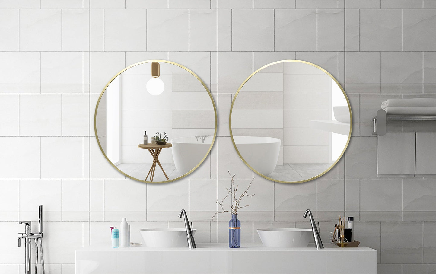 Deluxe Contemporary Brass Gold Round Aluminum Mirror
