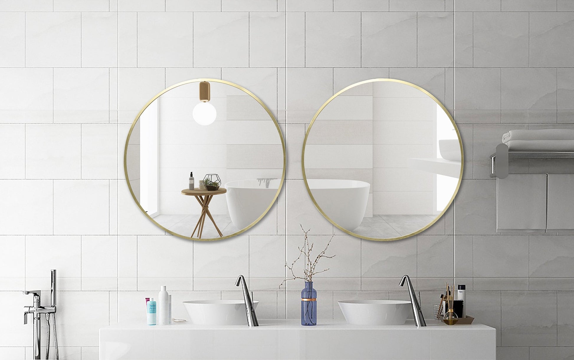 Deluxe Contemporary Brass Gold Round Aluminum Mirror