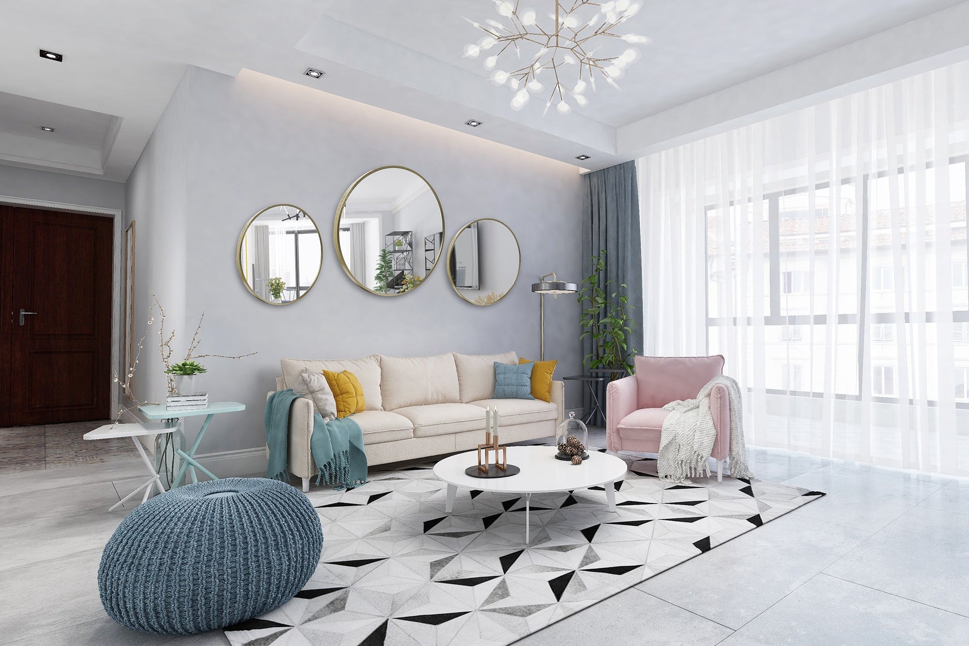 Deluxe Contemporary Brass Gold Round Aluminum Mirror